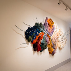 Colourful textile coral-reef artwork in the ARTIS Aquarium exhibition