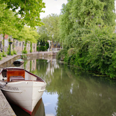 Boat moored on a canal in Oudewater