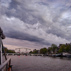 Dusk on the Amstel, seen from an Amsterdam canal cruise