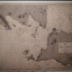 Antique sea chart of the Sunda Strait on display at Het Scheepvaartmuseum