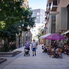 A pedestrian street with terraces in central Tilburg