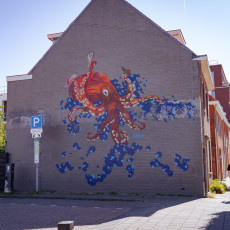 An octopus mural on a gable wall in Tilburg