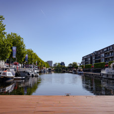Boats moored along the Piushaven in Tilburg