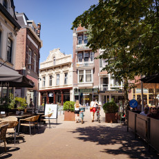 Cafe terraces on a square in central Tilburg