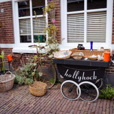 Old market cart with baskets outside a shop in Veere