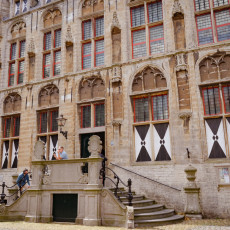 Gothic facade and double staircase of Veere town hall
