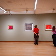 Visitors looking at Kusama's early works in the first rooms of the retrospective