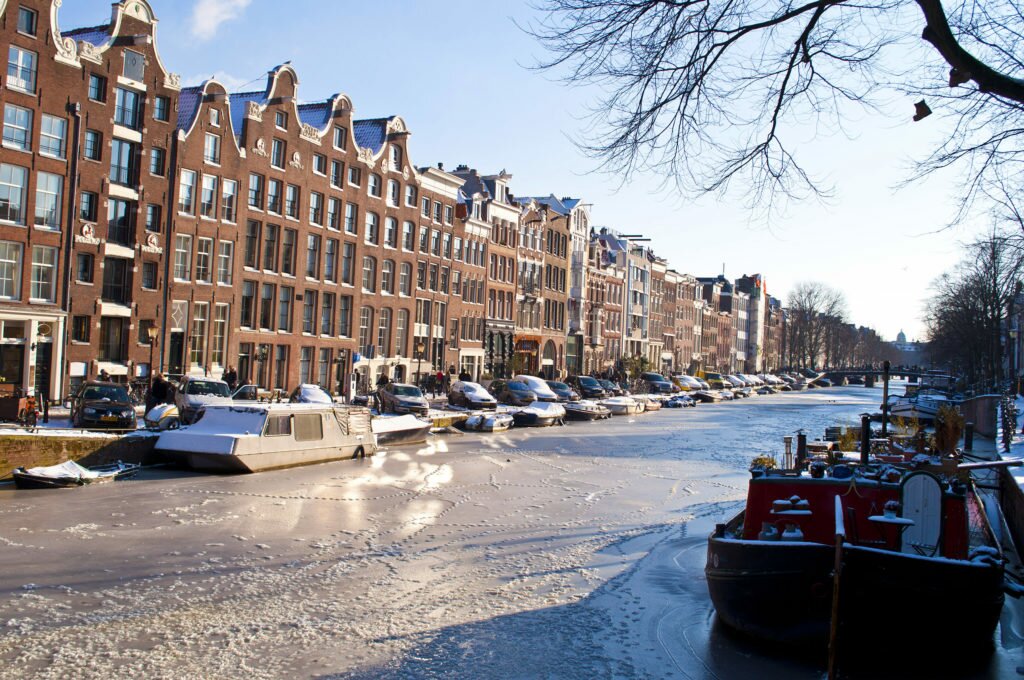 Frozen canals in Amsterdam