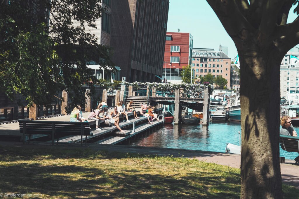 People sunbathing on Westerdok