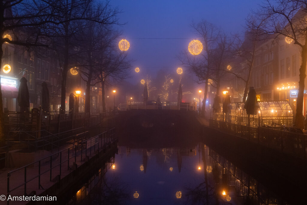 Winter lights in the fog