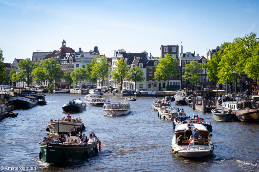 Boats in Amsterdam on a sunny day
