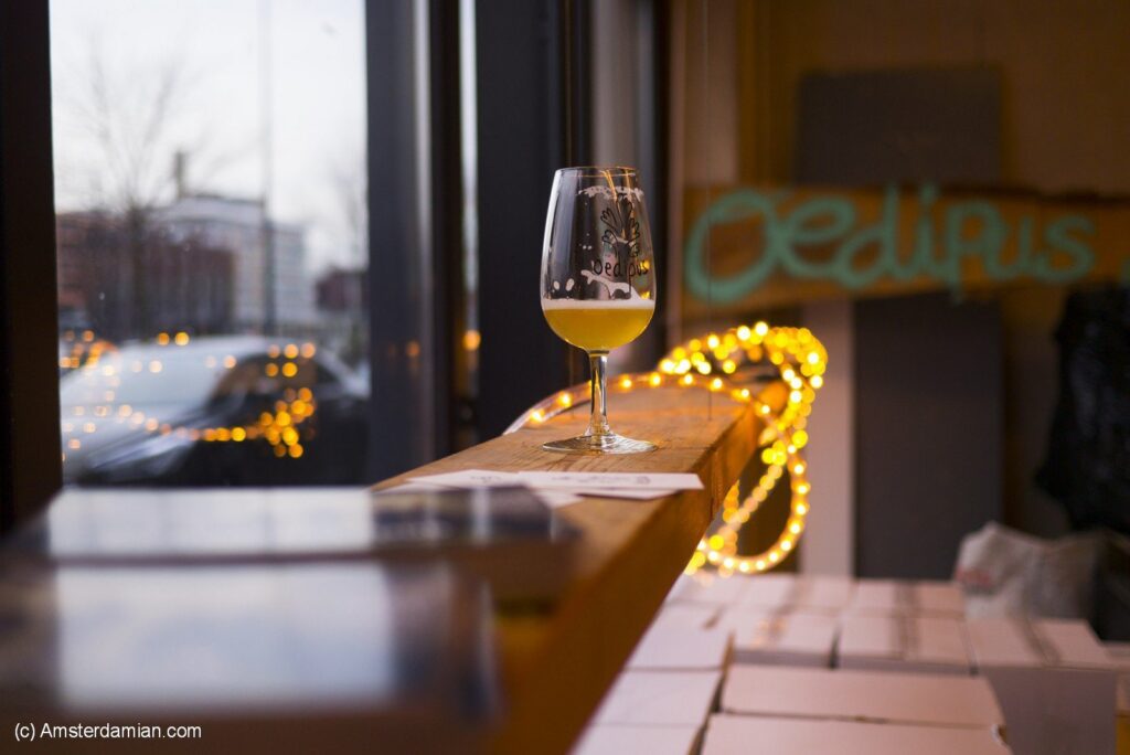 The first beer, while admiring the view over Westerdok