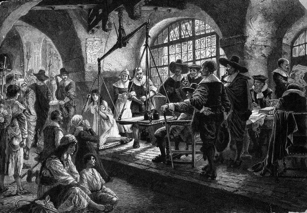 A witch trial at the Heksenwaag, in Oudewater.