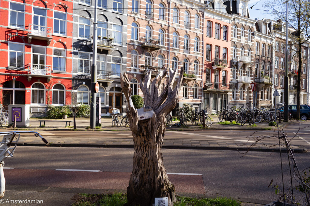 Wooden art on Anne Frankstraat in Amsterdam