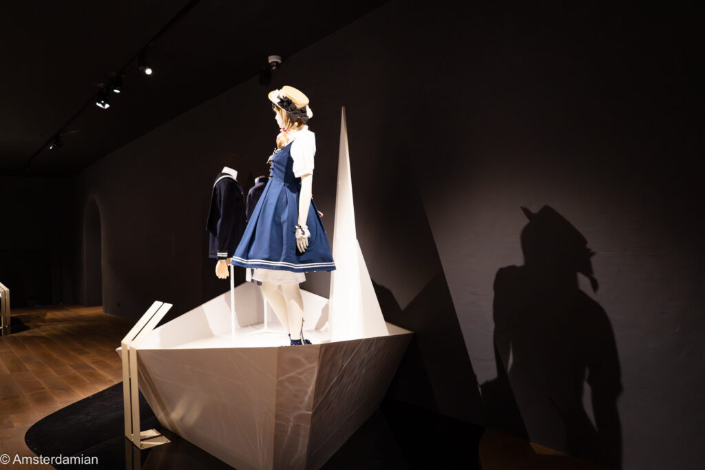 Women in a blue maritime inspired dress