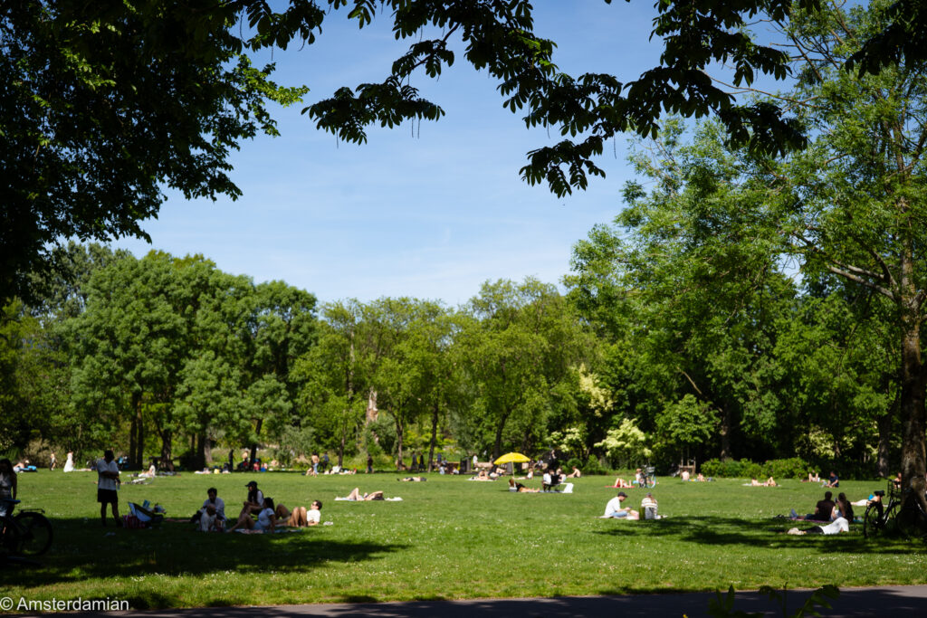 People in Oosterpark Amsterdam a sunny day