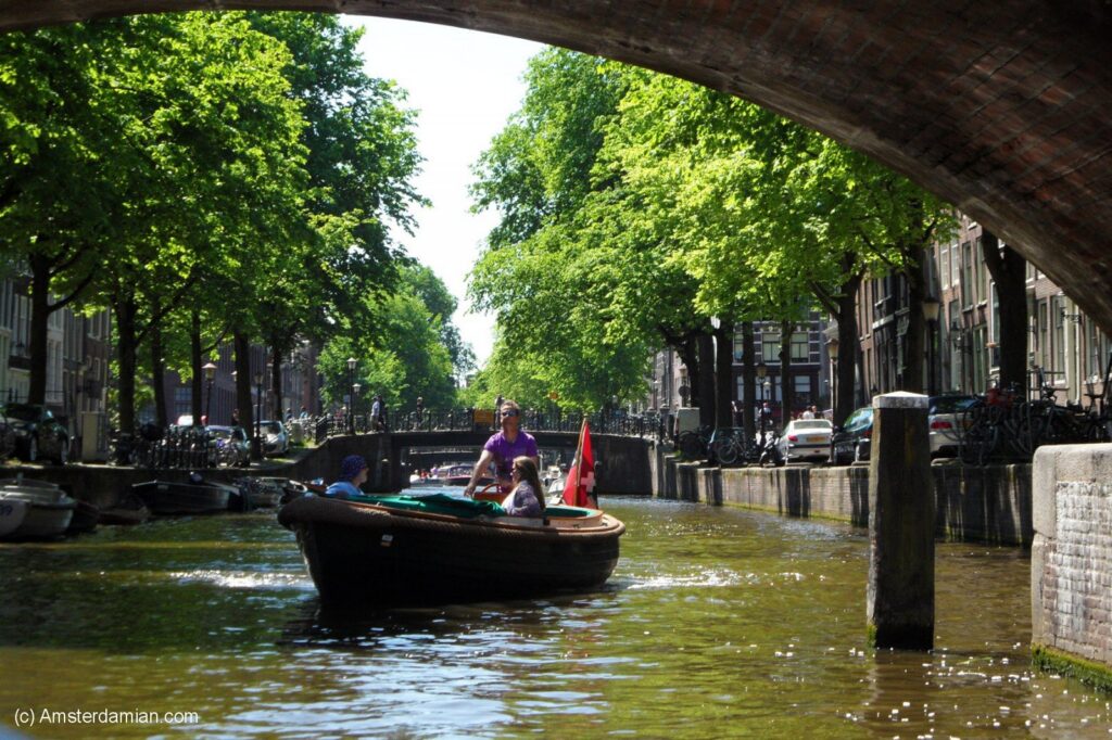 Sailing on a small boat in Amsterdam