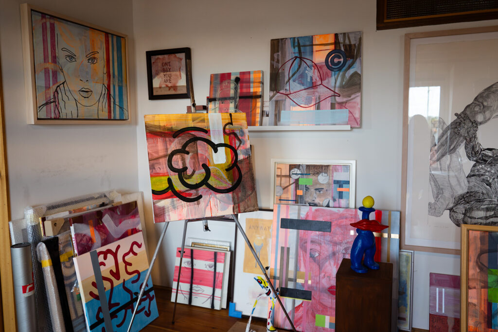 Eelco van Loenen - a corner of the artist's studio with his paintings