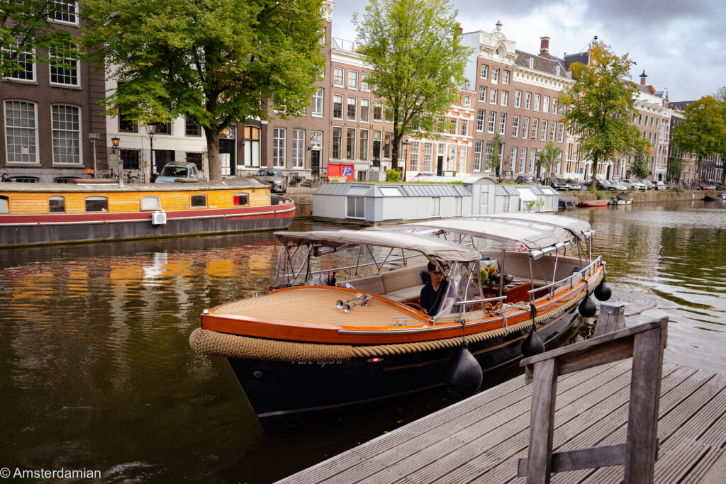 Pure Spirit canal boat moored on the Keizersgracht, Amsterdam