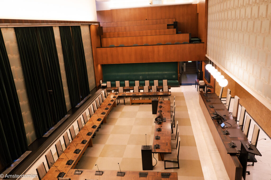Council chamber of the Raadhuis Hilversum seen from above