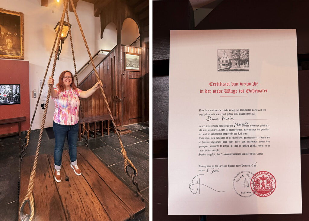 Getting weighed at the Heksenwaag in Oudewater, with the certificate