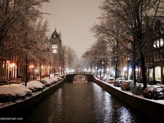 A snowy evening in Amsterdam